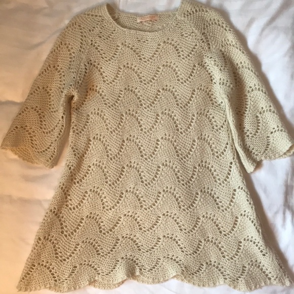 Orange Dresses & Skirts - Cream open knit scallop edged flared tunic/mini dress EUC